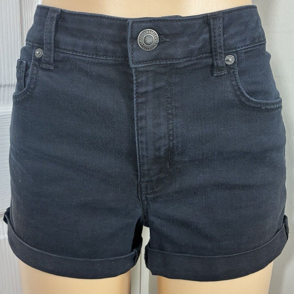 Plus Size American Eagle Outfitters Womens Shorts 14 Curvy Hi-Rise Shortie Black